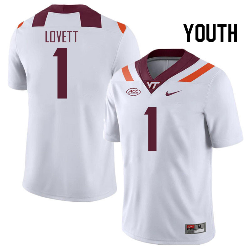 Youth #1 Dante Lovett Virginia Tech Hokies College Football Jerseys Stitched Sale-White